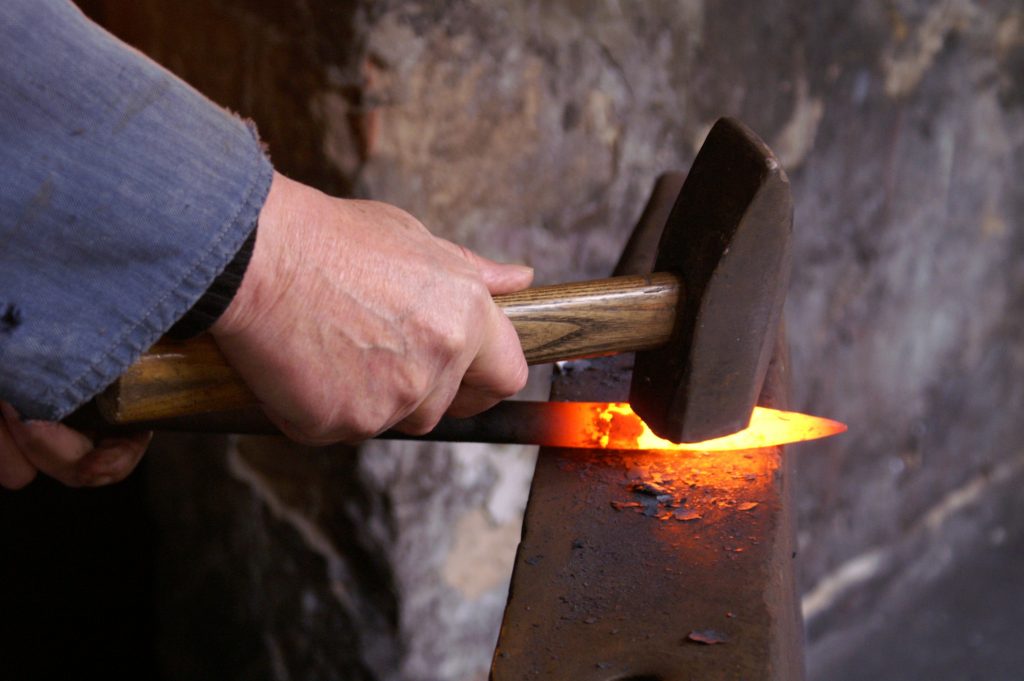 Hand-forging process close up
