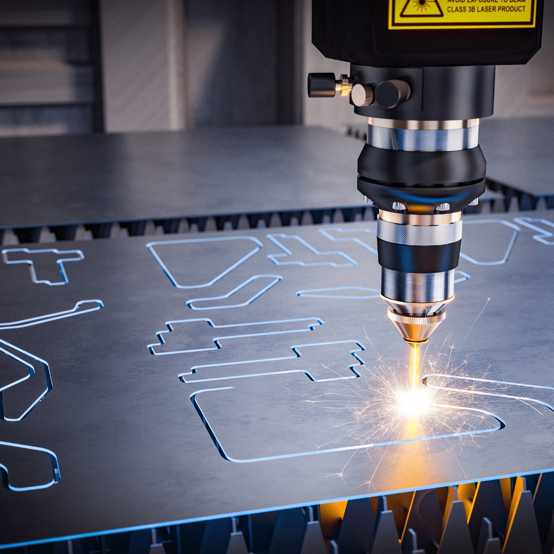 A steel sheet being cutted: metal laser cutting services from B.B. Price