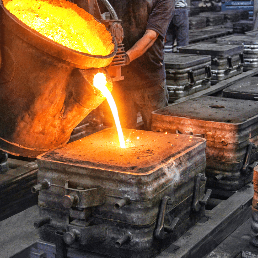Casting vs forging: molten metal being cast into a mould