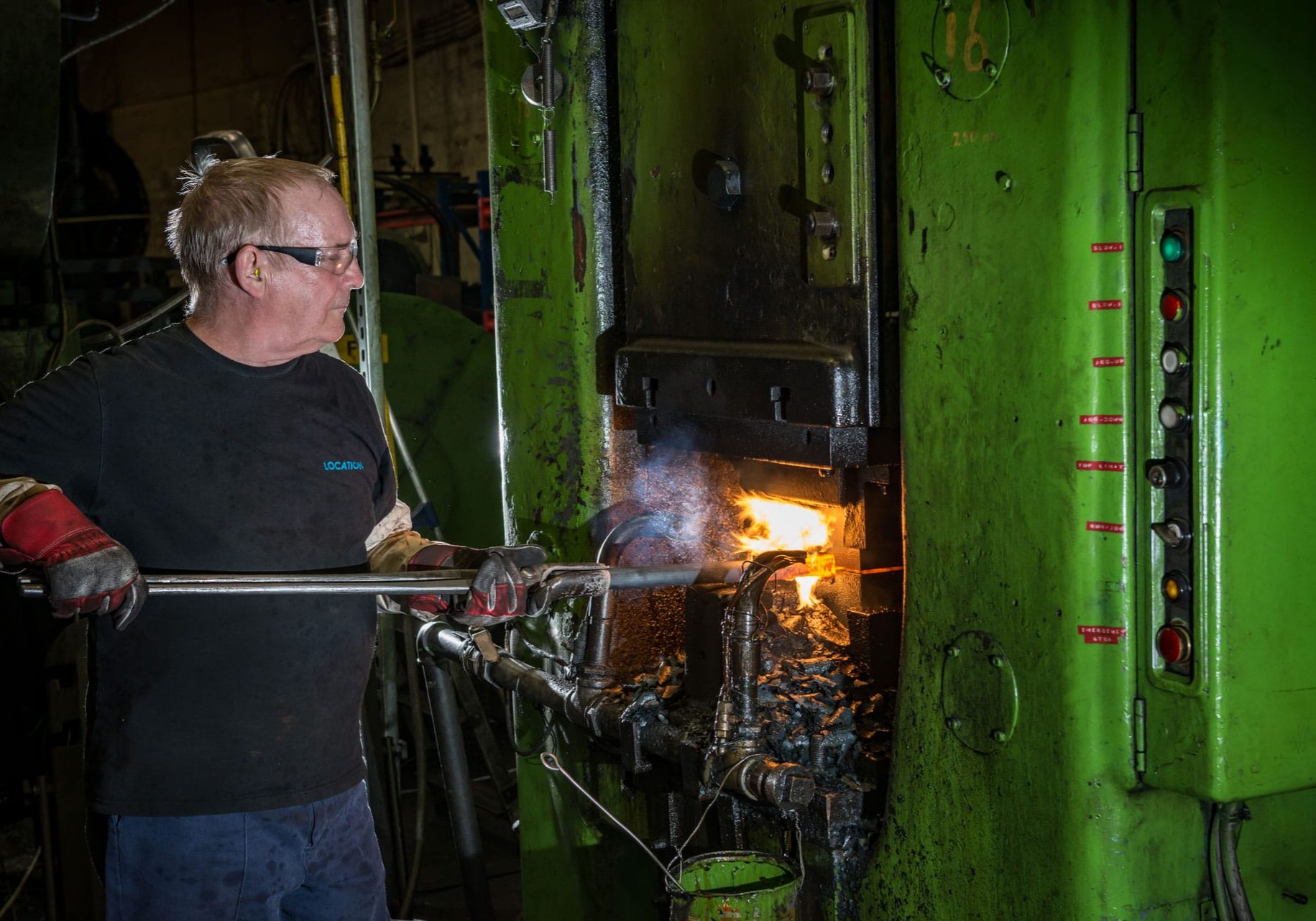 A B.B. Price forgemaster offering forging near me services at a hot forge
