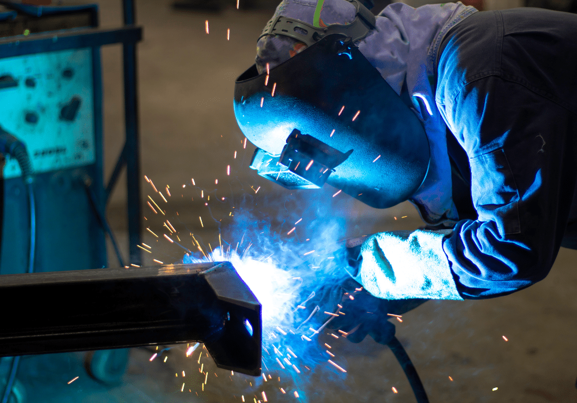 Steel fabricators Derby: A B.B. Price worker welding a metal component